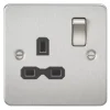 Knightsbridge FPR7000BC 13A 1-Gang DP Switched Single Socket Brushed Chrome With Black Inserts -British General Shop 102VF P