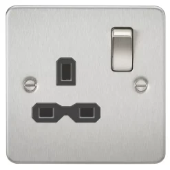 Knightsbridge FPR7000BC 13A 1-Gang DP Switched Single Socket Brushed Chrome With Black Inserts