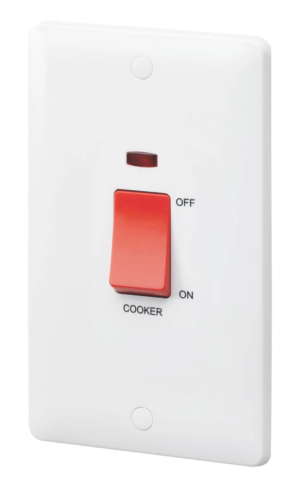 MK Base 45A 1-Gang DP Cooker Switch White With Neon With Red Inserts 3 MK Base 45A 1-Gang DP Cooker Switch White With Neon With Red Inserts
