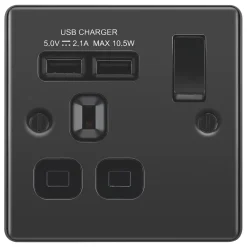 LAP 13A 1-Gang SP Switched Socket + 2.1A 2-Outlet Type A USB Charger Black Nickel With Black Inserts 9 LAP 13A 1-Gang SP Switched Socket + 2.1A 2-Outlet Type A USB Charger Black Nickel With Black Inserts -British General Shop 1043F A2