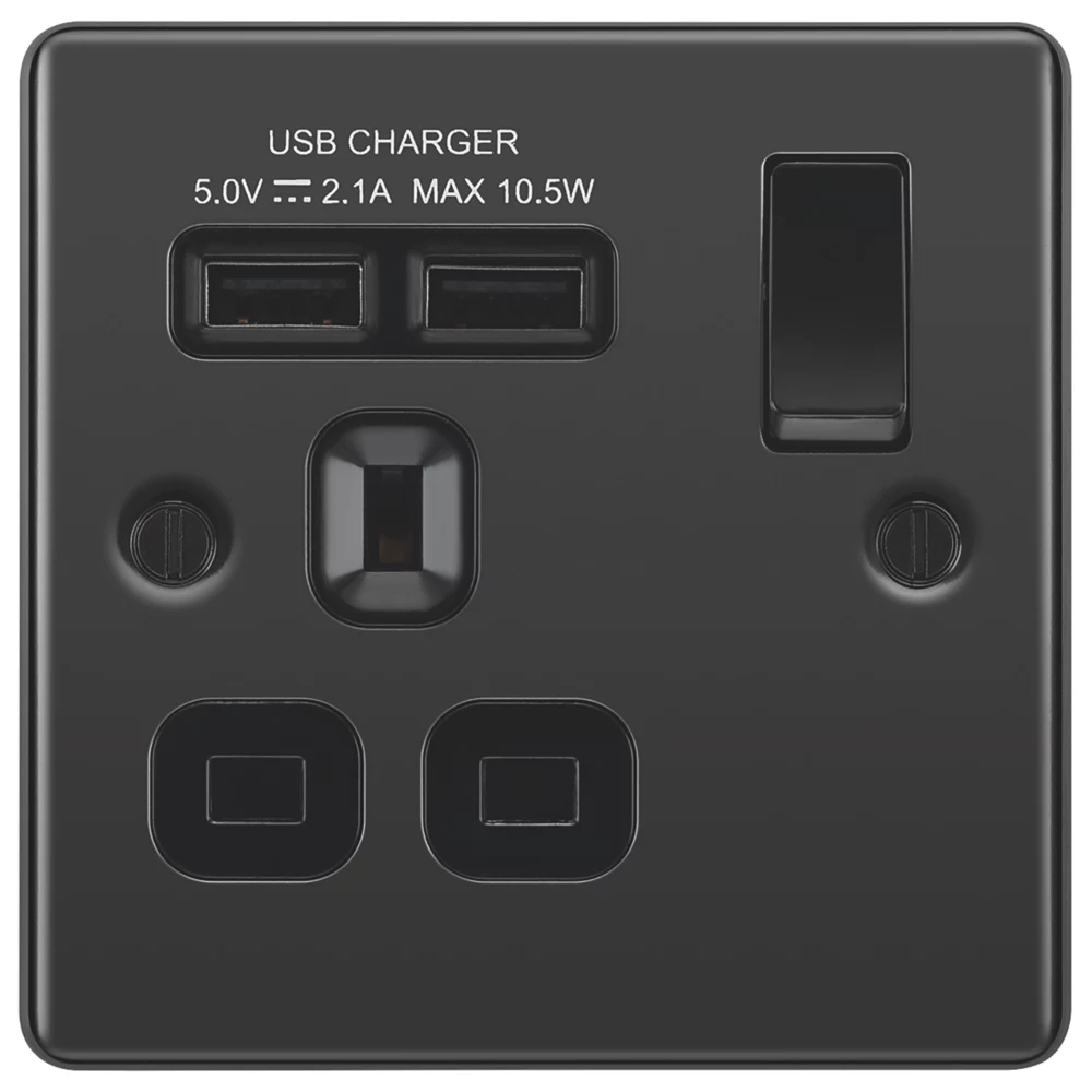 LAP 13A 1-Gang SP Switched Socket + 2.1A 2-Outlet Type A USB Charger Black Nickel With Black Inserts 5 LAP 13A 1-Gang SP Switched Socket + 2.1A 2-Outlet Type A USB Charger Black Nickel With Black Inserts - Image 3