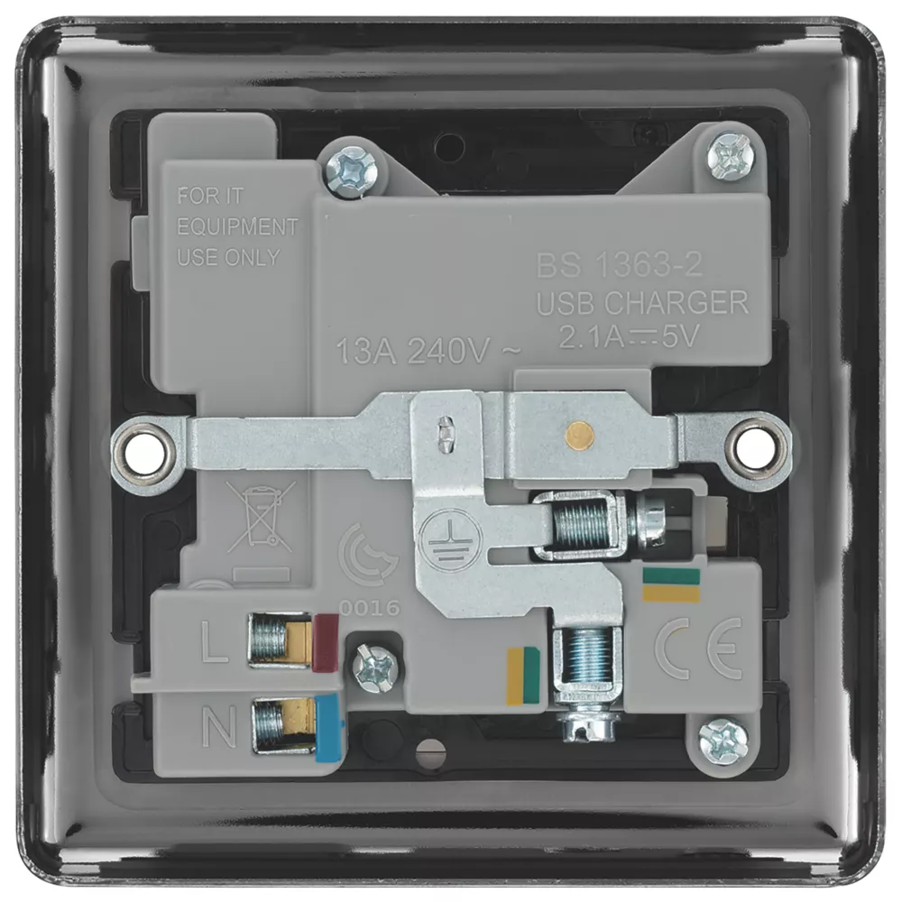LAP 13A 1-Gang SP Switched Socket + 2.1A 2-Outlet Type A USB Charger Black Nickel With Black Inserts 6 LAP 13A 1-Gang SP Switched Socket + 2.1A 2-Outlet Type A USB Charger Black Nickel With Black Inserts - Image 4
