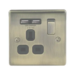 British General Nexus Metal 13A 1-Gang SP Switched Socket + 2.1A 2-Outlet Type A USB Charger Antique Brass With Black Inserts 6 British General Nexus Metal 13A 1-Gang SP Switched Socket + 2.1A 2-Outlet Type A USB Charger Antique Brass With Black Inserts -British General Shop 1066F A1