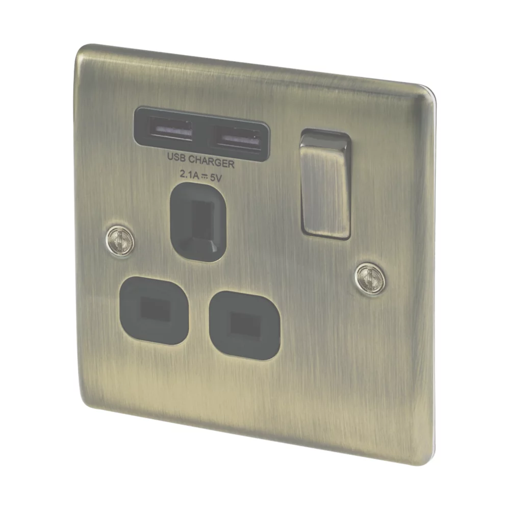 British General Nexus Metal 13A 1-Gang SP Switched Socket + 2.1A 2-Outlet Type A USB Charger Antique Brass With Black Inserts 3 British General Nexus Metal 13A 1-Gang SP Switched Socket + 2.1A 2-Outlet Type A USB Charger Antique Brass With Black Inserts
