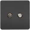 Knightsbridge SF0140MB 2-Gang Isolated Coaxial TV & F-Type Satellite Socket Matt Black -British General Shop 106TY P
