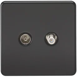Knightsbridge SF0140MB 2-Gang Isolated Coaxial TV & F-Type Satellite Socket Matt Black