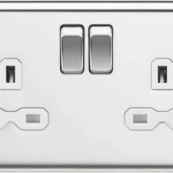 Knightsbridge CL9PCW 13A 2-Gang DP Switched Double Socket Polished Chrome With White Inserts
