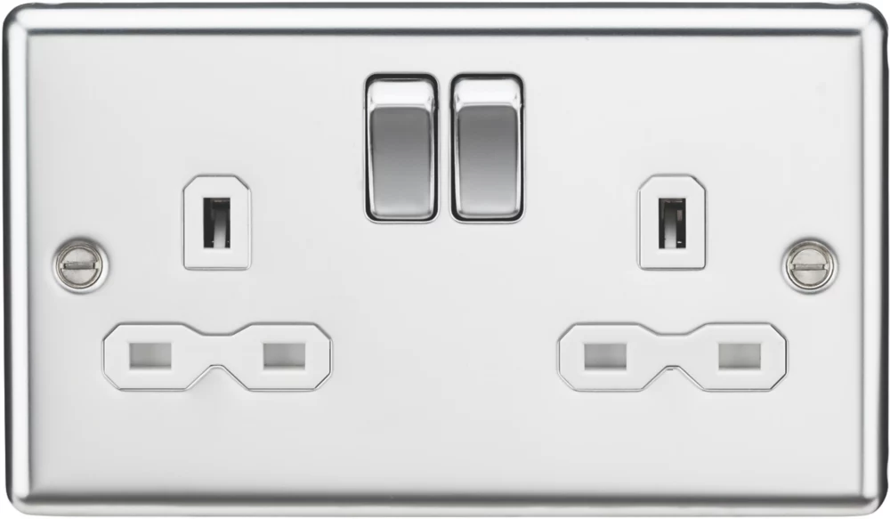 Knightsbridge CL9PCW 13A 2-Gang DP Switched Double Socket Polished Chrome With White Inserts 3 Knightsbridge CL9PCW 13A 2-Gang DP Switched Double Socket Polished Chrome With White Inserts