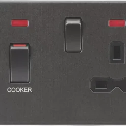 Knightsbridge SFR83MNSB 45 & 13A 2-Gang DP Cooker Switch & 13A DP Switched Socket Smoked Bronze With LED With Black Inserts