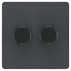 British General Evolve 2-Gang 2-Way LED Trailing Edge Double Push Dimmer With Rotary Control Grey With Black Inserts -British General Shop 112PY A2