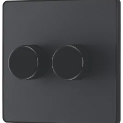 British General Evolve 2-Gang 2-Way LED Trailing Edge Double Push Dimmer With Rotary Control Grey With Black Inserts -British General Shop 112PY A3