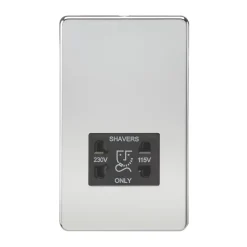 Knightsbridge SF8900PC 2-Gang Dual Voltage Shaver Socket 115 V / 230V Polished Chrome With Black Inserts
