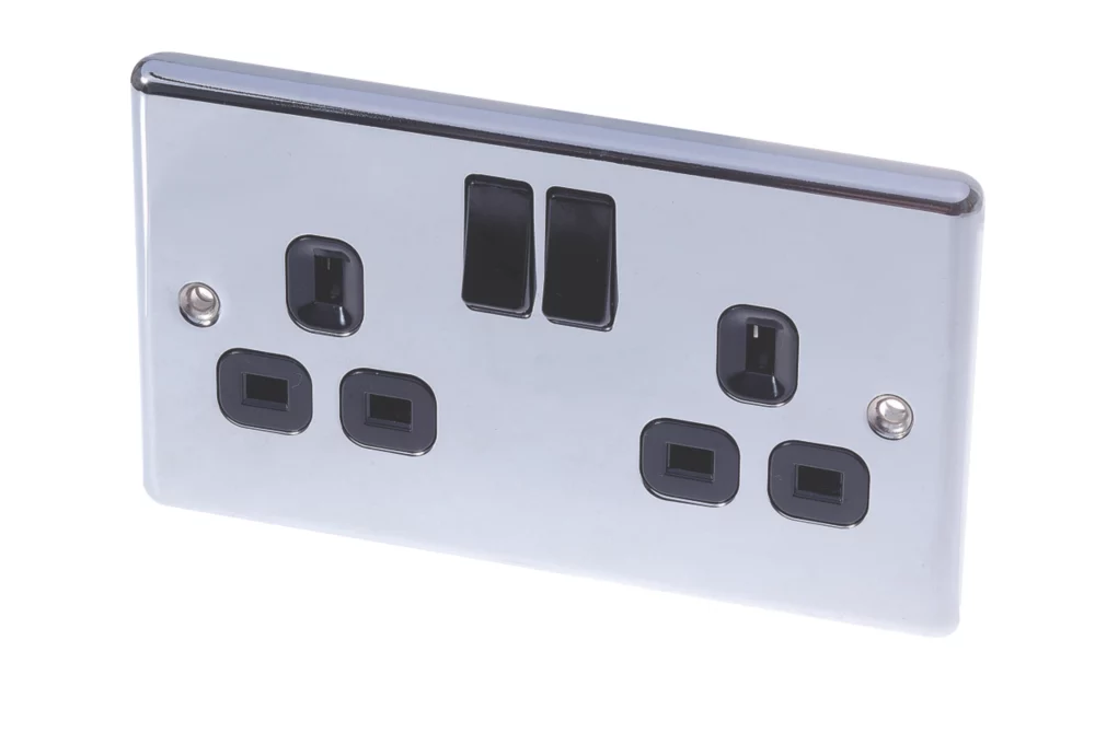 LAP 13A 2-Gang SP Switched Plug Socket Polished Chrome With Black Inserts 5 Pack 4 LAP 13A 2-Gang SP Switched Plug Socket Polished Chrome With Black Inserts 5 Pack - Image 2