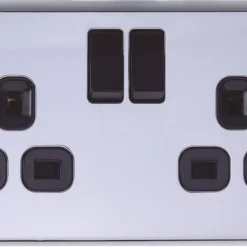 LAP 13A 2-Gang SP Switched Plug Socket Polished Chrome With Black Inserts 5 Pack 9 LAP 13A 2-Gang SP Switched Plug Socket Polished Chrome With Black Inserts 5 Pack -British General Shop 1173C A2