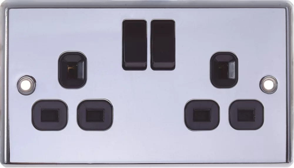 LAP 13A 2-Gang SP Switched Plug Socket Polished Chrome With Black Inserts 5 Pack 5 LAP 13A 2-Gang SP Switched Plug Socket Polished Chrome With Black Inserts 5 Pack - Image 3