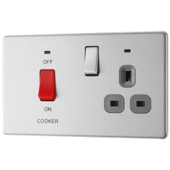 LAP 45A 2-Gang DP Cooker Switch & 13A DP Switched Socket Brushed Stainless Steel With LED With Graphite Inserts
