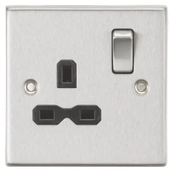 Knightsbridge CS7BC 13A 1-Gang DP Switched Single Socket Brushed Chrome With Black Inserts