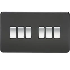 Knightsbridge SF4200MB 10AX 6-Gang 2-Way Light Switch With Chrome Switches Matt Black