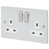 MK Edge 13A 2-Gang DP Switched Plug Socket Polished Chrome With White Inserts -British General Shop 121FF P