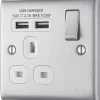 British General Nexus Metal 13A 1-Gang SP Switched Socket + 2.1A 2-Outlet Type A USB Charger Brushed Steel With White Inserts 1 British General Nexus Metal 13A 1-Gang SP Switched Socket + 2.1A 2-Outlet Type A USB Charger Brushed Steel With White Inserts -British General Shop 122XF P
