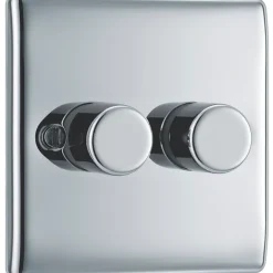British General Nexus Metal 2-Gang 2-Way LED Dimmer Switch Polished Chrome -British General Shop 123FT A2