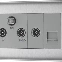 British General NEXUS METAL 2-Gang Triplex TV Socket Brushed Steel
