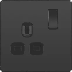 British General Evolve 13A 1-Gang SP Switched Socket Black With Black Inserts -British General Shop 124RF A2