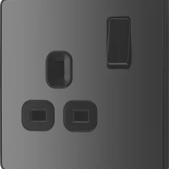 British General Evolve 13A 1-Gang SP Switched Socket Black With Black Inserts -British General Shop 124RF A3