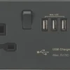 Knightsbridge SFR7USB4AT 13A 1-Gang SP Switched Socket + 5.1A 4-Outlet Type A USB Charger Anthracite With Black Inserts -British General Shop 125TY P