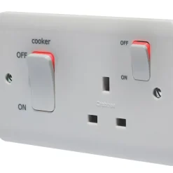 Crabtree Instinct 45A 2-Gang DP Cooker Switch & 13A DP Switched Socket White With LED