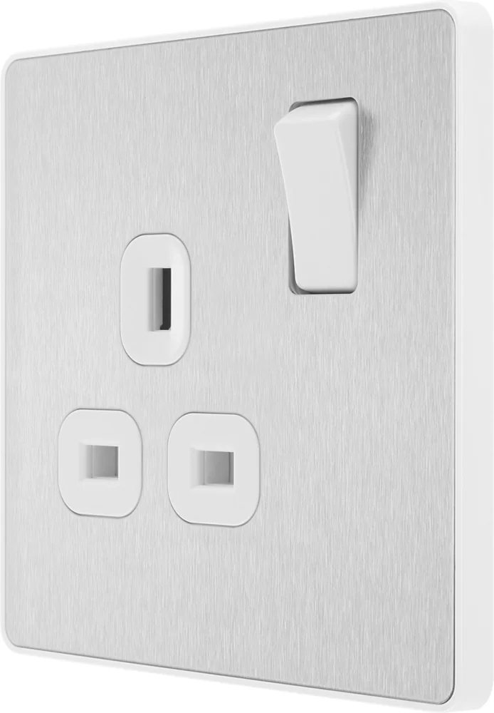 British General Evolve 13A 1-Gang SP Switched Socket Brushed Steel With White Inserts 3 British General Evolve 13A 1-Gang SP Switched Socket Brushed Steel With White Inserts
