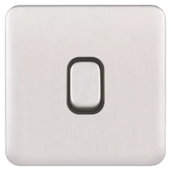 Schneider Electric Lisse Deco 10A 1-Gang 2-Way Retractive Switch Brushed Stainless Steel With Black Inserts -British General Shop 127FF A1
