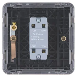 Schneider Electric Lisse Deco 10A 1-Gang 2-Way Retractive Switch Brushed Stainless Steel With Black Inserts -British General Shop 127FF A3