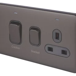 Schneider Electric Lisse Deco 45A 2-Gang DP Cooker Switch & 13A DP Switched Socket Mocha Bronze With LED With Black Inserts