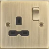 Knightsbridge CS7AB 13A 1-Gang DP Switched Single Socket Antique Brass With Black Inserts -British General Shop 134TX P