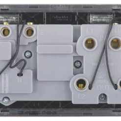 Schneider Electric Lisse Deco 45A 2-Gang DP Cooker Switch & 13A DP Switched Socket Brushed Stainless Steel With LED With Black Inserts -British General Shop 137CC A3