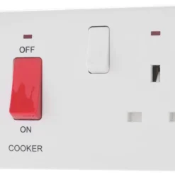 British General 800 Series 45A 2-Gang DP Cooker Switch & 13A DP Switched Socket White With LED