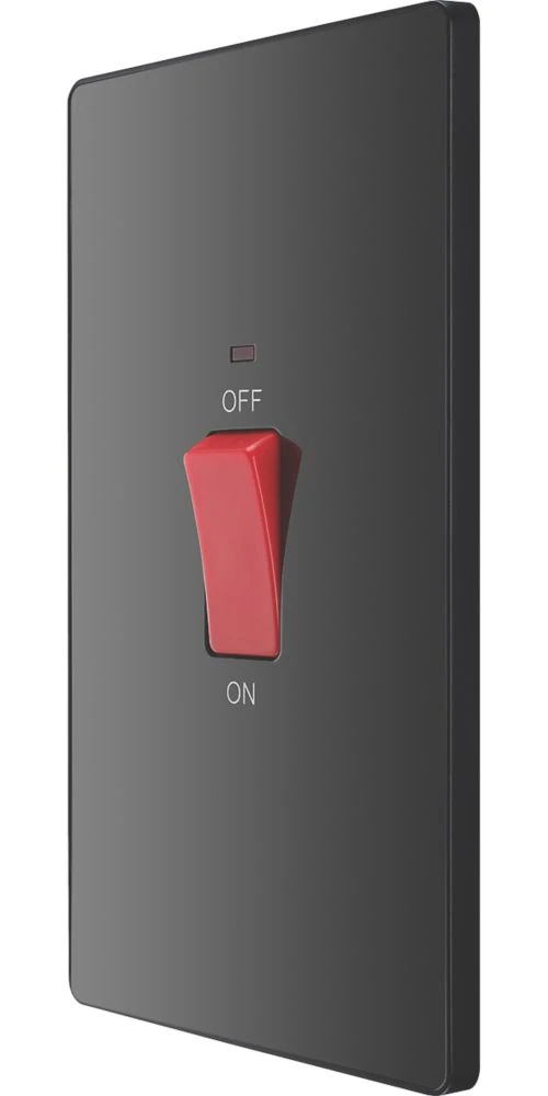 British General Evolve 45A 1-Gang 2-Pole Cooker Switch Black With LED With Black Inserts 3 British General Evolve 45A 1-Gang 2-Pole Cooker Switch Black With LED With Black Inserts