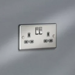 Knightsbridge CL9BCG 13A 2-Gang DP Switched Double Socket Brushed Chrome With Colour-Matched Inserts -British General Shop 138TX A3