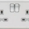 Knightsbridge CL9BCG 13A 2-Gang DP Switched Double Socket Brushed Chrome With Colour-Matched Inserts -British General Shop 138TX P