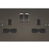 Knightsbridge 13A 2-Gang DP Switched Double Socket Gunmetal With Black Inserts -British General Shop 138TY P
