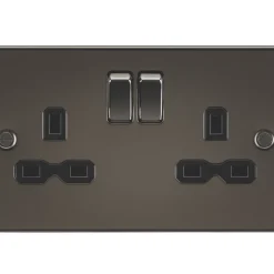Knightsbridge 13A 2-Gang DP Switched Double Socket Gunmetal With Black Inserts