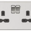 Knightsbridge CS9BC 13A 2-Gang DP Switched Double Socket Brushed Chrome With Black Inserts -British General Shop 139TX P
