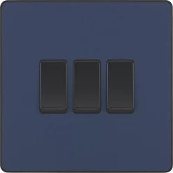 British General Evolve 20 A 16AX 3-Gang 2-Way Light Switch Blue With Black Inserts -British General Shop 140PY A2
