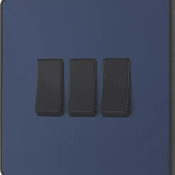 British General Evolve 20 A 16AX 3-Gang 2-Way Light Switch Blue With Black Inserts -British General Shop 140PY A3