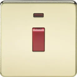 Knightsbridge SF8331NPB 45A 1-Gang DP Control Switch Polished Brass With LED