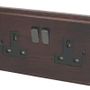 Varilight 13AX 2-Gang DP Switched Plug Socket Dark Oak With Black Inserts