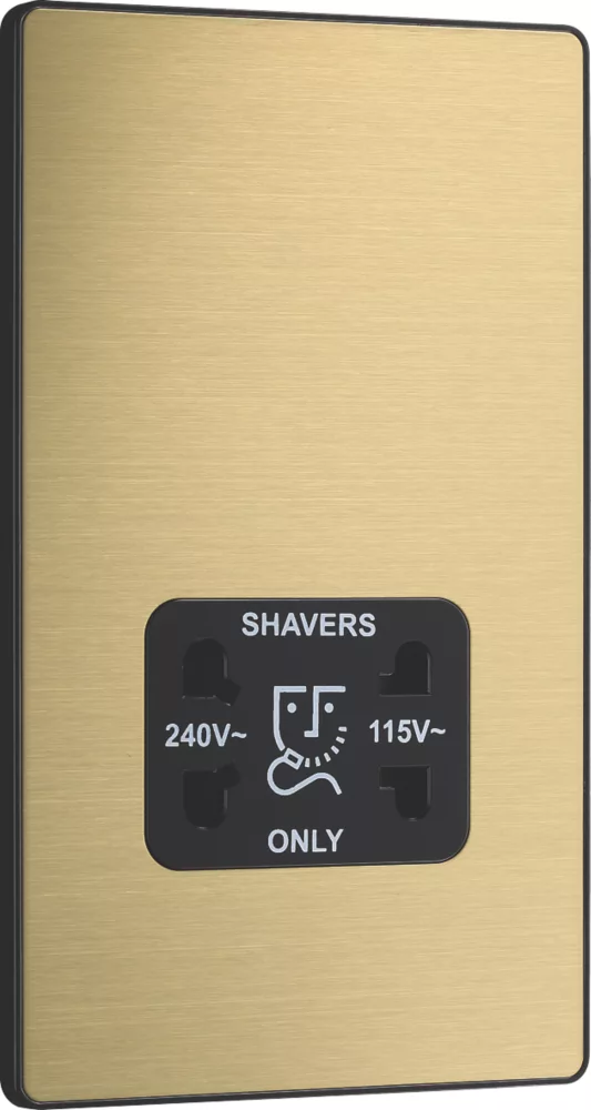 British General Evolve 2-Gang Dual Voltage Shaver Socket 115/240V Satin Brass With Black Inserts 4 British General Evolve 2-Gang Dual Voltage Shaver Socket 115/240V Satin Brass With Black Inserts - Image 2