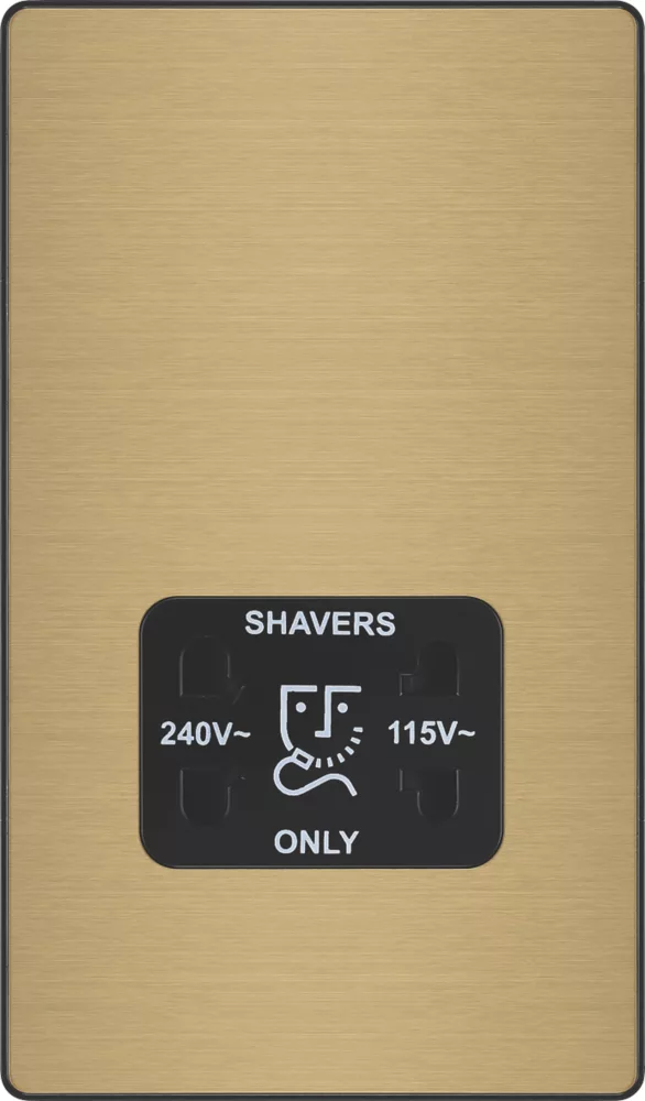 British General Evolve 2-Gang Dual Voltage Shaver Socket 115/240V Satin Brass With Black Inserts 5 British General Evolve 2-Gang Dual Voltage Shaver Socket 115/240V Satin Brass With Black Inserts - Image 3