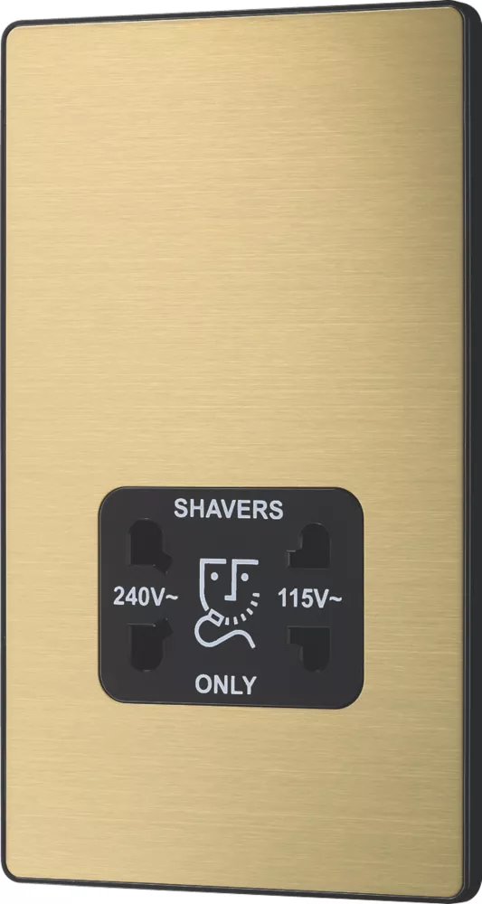 British General Evolve 2-Gang Dual Voltage Shaver Socket 115/240V Satin Brass With Black Inserts 6 British General Evolve 2-Gang Dual Voltage Shaver Socket 115/240V Satin Brass With Black Inserts - Image 4